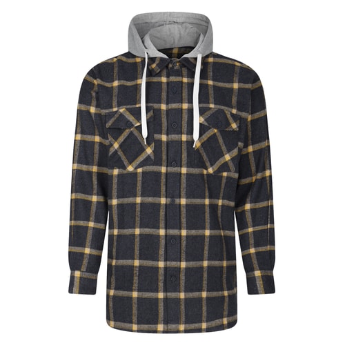 Bigdude Hooded Flannel Checked Shirt Dusty Blue Tall